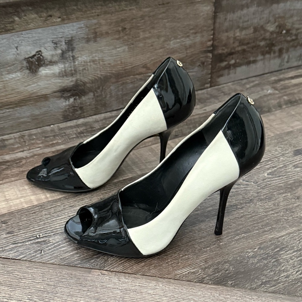 Gucci Black and Cream Peep-Toe Heels